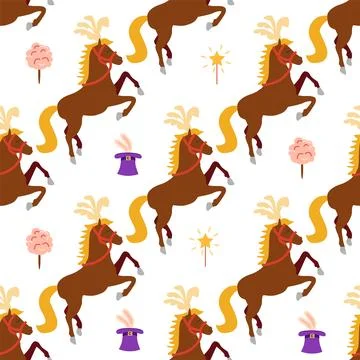 Seamless pattern with CIRCUS theme. Circus characters horse. Cartoon flat sty Stock Illustration