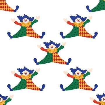 Seamless pattern with a CIRCUS theme. Circus clown character. Flat cartoon st Stock Illustration