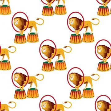 Seamless pattern with a CIRCUS theme. Circus lion character. Flat cartoon s.. イラスト素材