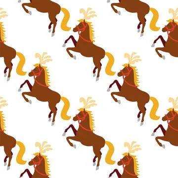 Seamless pattern with CIRCUS theme. Circus characters horse. Cartoon flat sty Stock Illustration