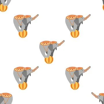 Seamless pattern with a CIRCUS theme. Circus characters, including an elephan Illustrazione stock