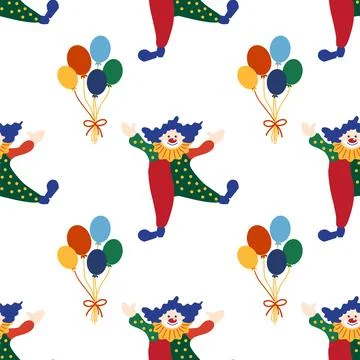Seamless pattern with CIRCUS theme. Clowns, strongmen, lions, magic hat, hare Illustrazione stock