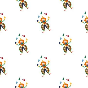 Seamless pattern with CIRCUS theme. Clowns, strongmen, lions, magic hat, hare Illustrazione stock