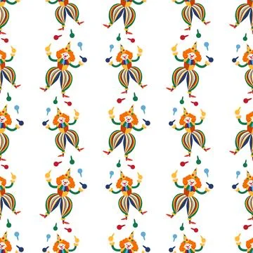 Seamless pattern with CIRCUS theme. Clowns, strongmen, lions, magic hat, hare Stockillustratie