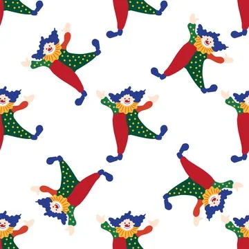 Seamless pattern with CIRCUS theme. Clowns, strongmen, lions, magic hat, hare Stockillustratie