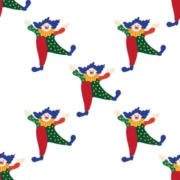 Seamless pattern with CIRCUS theme. Clowns, strongmen, lions, magic hat, hare Illustrazione stock