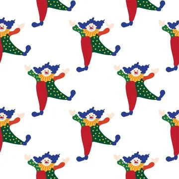Seamless pattern with CIRCUS theme. Clowns, strongmen, lions, magic hat, hare Illustrazione stock
