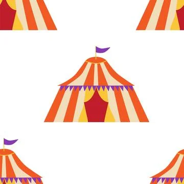 Seamless pattern with CIRCUS theme. Clowns, strongmen, lions, magic hat, hare Stock Illustration