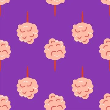 Seamless pattern with CIRCUS theme. Clowns, strongmen, lions, magic hat, hare Stock Illustration