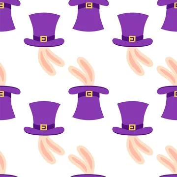 Seamless pattern with CIRCUS theme. Clowns, strongmen, lions, magic hat, hare Stock Illustration
