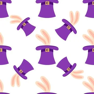 Seamless pattern with CIRCUS theme. Clowns, strongmen, lions, magic hat, hare Stock Illustration
