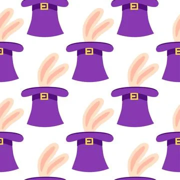 Seamless pattern with CIRCUS theme. Clowns, strongmen, lions, magic hat, hare Stock Illustration
