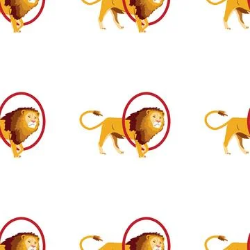 Seamless pattern with CIRCUS theme. Clowns, strongmen, lions, magic hat, ha.. イラスト素材