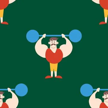 Seamless pattern with CIRCUS theme. Clowns, strongmen, lions, magic hat, hare Stock Illustration