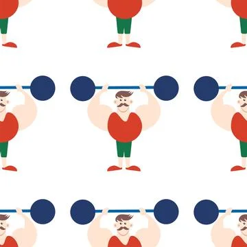 Seamless pattern with CIRCUS theme. Clowns, strongmen, lions, magic hat, hare Stock Illustration