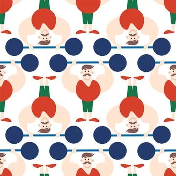Seamless pattern with CIRCUS theme. Clowns, strongmen, lions, magic hat, hare Illustrazione stock