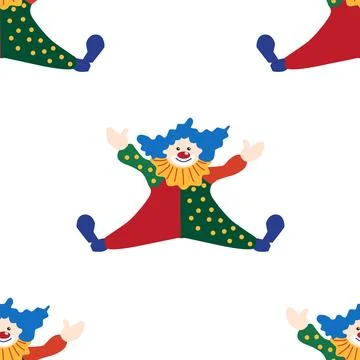 Seamless pattern with CIRCUS theme. Clowns, strongmen, lions, magic hat, hare Illustrazione stock