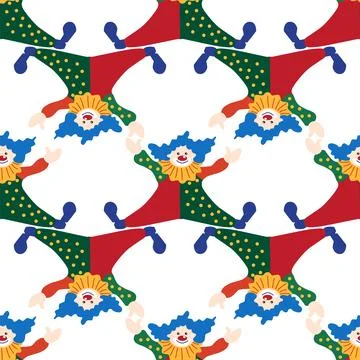 Seamless pattern with CIRCUS theme. Clowns, strongmen, lions, magic hat, hare Illustrazione stock
