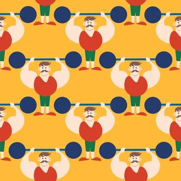 Seamless pattern with CIRCUS theme. Clowns, strongmen, lions, magic hat, hare Stock Illustration