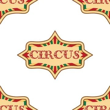 Seamless pattern with CIRCUS theme. Clowns, strongmen, lions, magic hat, hare Illustrazione stock