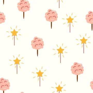 A seamless pattern with a CIRCUS theme. Festive balloons, cotton candy, balls Stock Illustration