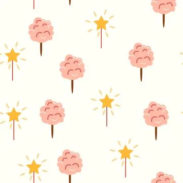 A seamless pattern with a CIRCUS theme. Festive balloons, cotton candy, balls Stock Illustration