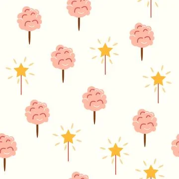 A seamless pattern with a CIRCUS theme. Festive balloons, cotton candy, balls Stock Illustration
