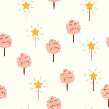 A seamless pattern with a CIRCUS theme. Festive balloons, cotton candy, balls Stock Illustration