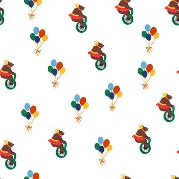 Seamless pattern with CIRCUS theme. lions, magic hat, hare in hat, holiday ba Illustrazione stock
