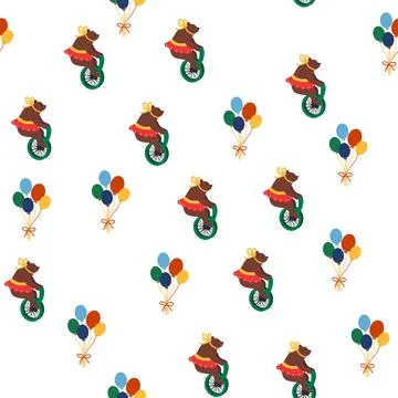 Seamless pattern with CIRCUS theme. lions, magic hat, hare in hat, holiday ba Stockillustratie