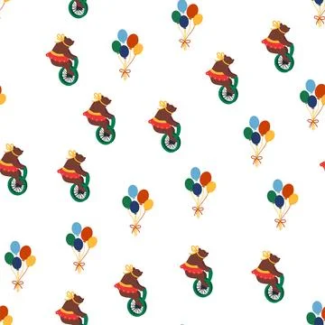 Seamless pattern with CIRCUS theme. lions, magic hat, hare in hat, holiday ba Illustrazione stock