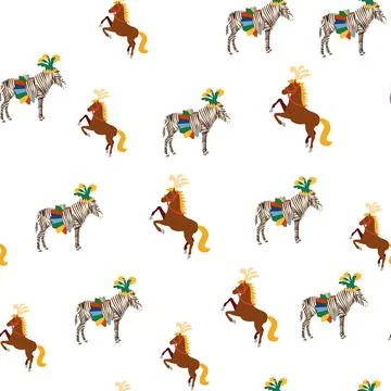 Seamless pattern with CIRCUS theme. lions, magic hat, hare in hat, holiday ba Stock Illustration