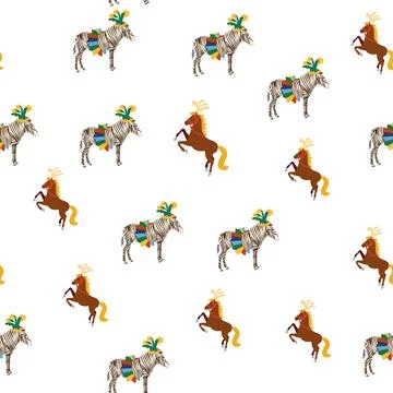 Seamless pattern with CIRCUS theme. lions, magic hat, hare in hat, holiday ba Stock Illustration