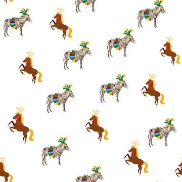 Seamless pattern with CIRCUS theme. lions, magic hat, hare in hat, holiday ba Illustrazione stock