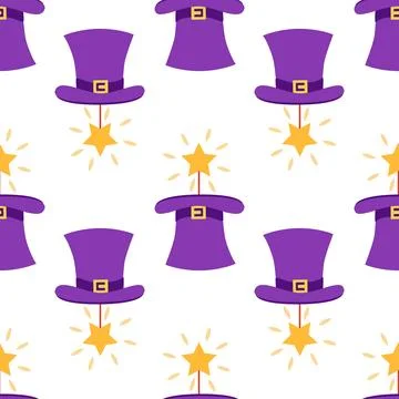 Seamless pattern with CIRCUS theme. magic hat, hare in hat, holiday balloons  Illustrazione stock