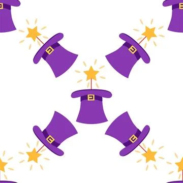 Seamless pattern with CIRCUS theme. magic hat, hare in hat, holiday balloons  Illustrazione stock