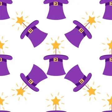 Seamless pattern with CIRCUS theme. magic hat, hare in hat, holiday balloons  Illustrazione stock