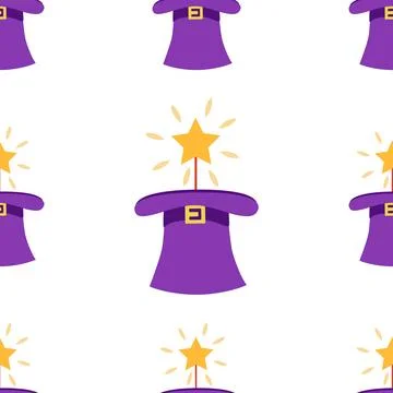 Seamless pattern with CIRCUS theme. magic hat, hare in hat, holiday balloons  Stockillustratie