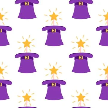 Seamless pattern with CIRCUS theme. magic hat, hare in hat, holiday balloons  Illustrazione stock