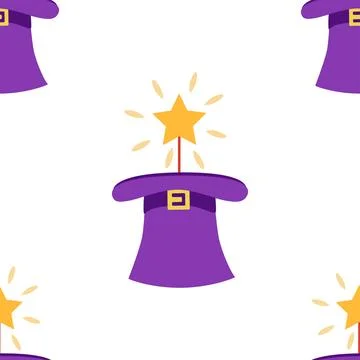 Seamless pattern with CIRCUS theme. magic hat, hare in hat, holiday balloons  Illustrazione stock