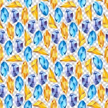 Seamless pattern of citrine, sapphire, tanzanite and topaz watercolor on white Stock Illustration