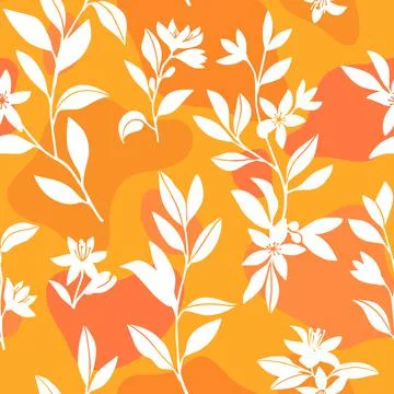 Seamless pattern with citrus flowers on a yellow background. Stock Illustration