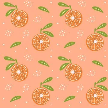 Seamless pattern with citrus fruit and leaf on pastel background. Illustrazione stock