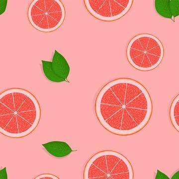 Seamless pattern of citrus fruit slices of grapefruit isolated on rose back.. Stockillustratie
