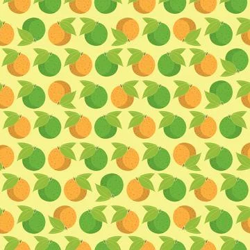 Seamless pattern citrus fruits on light yellow background Stock Illustration