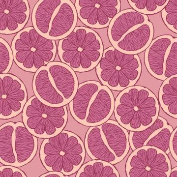 Seamless pattern with citrus, grapefruits. Vector hand drawn illustration. Stock Illustration
