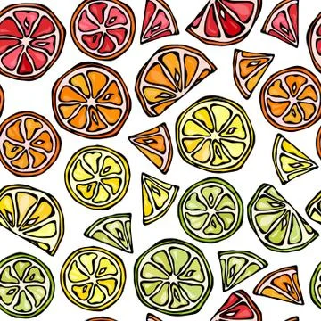 Seamless Pattern of Citrus Lemon, Orange, Lime, Grapefruite. Illustrazione stock