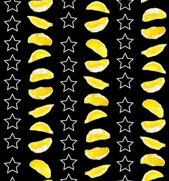 Seamless pattern with citrus slices and stars in vector graphic Stock Illustration