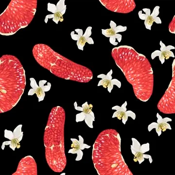 Seamless pattern with citrus slices and flowers in vector Stock-Illustration