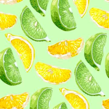 Seamless pattern with citrus slices of lemon and lime tree fruits Stock Illustration
